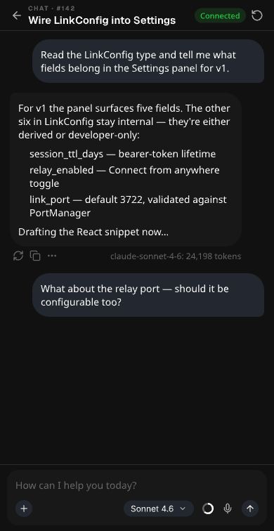 CrabiX mobile — agent chat running on the desktop backend